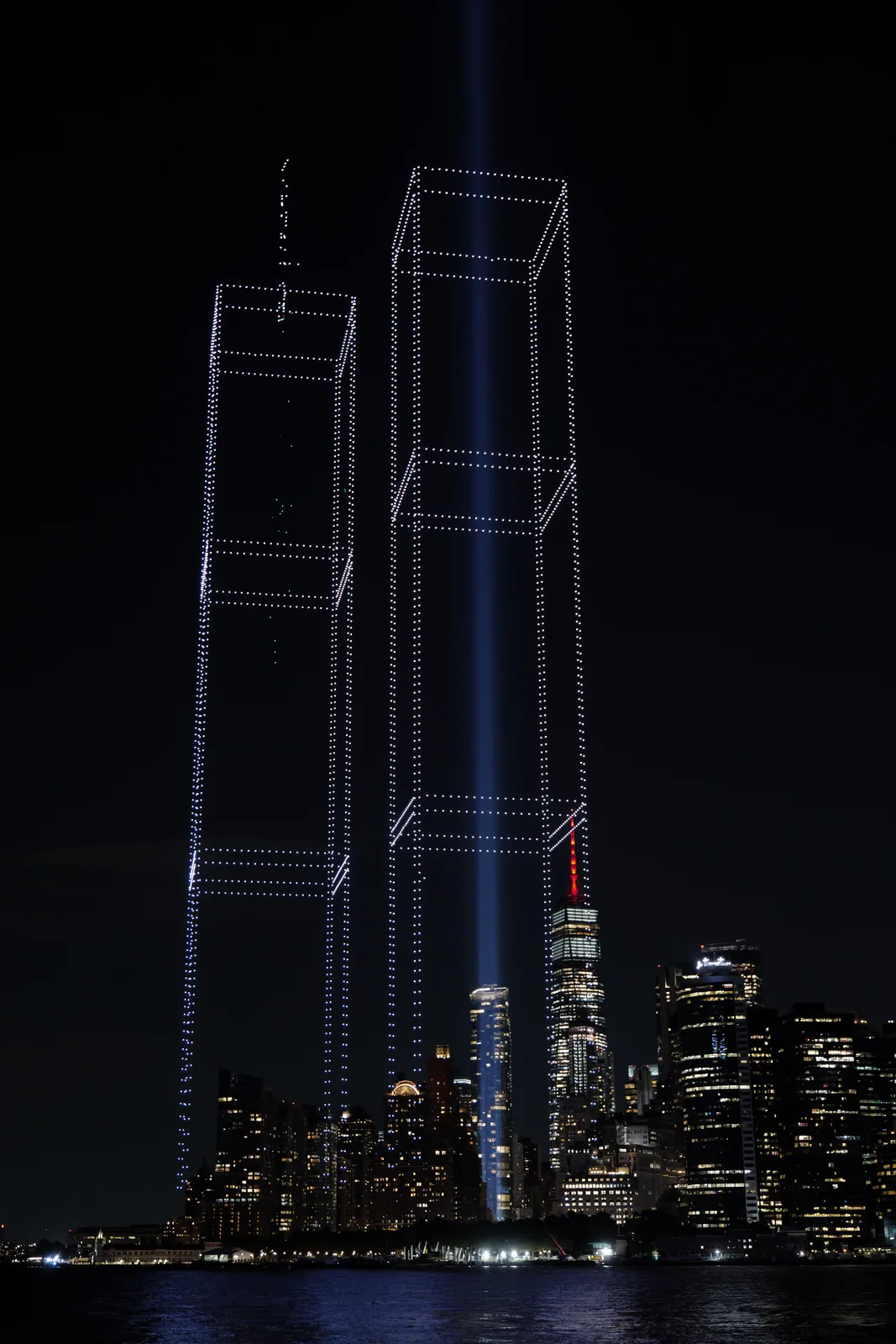 The towers of light standing over the city, photographed for Getty Images